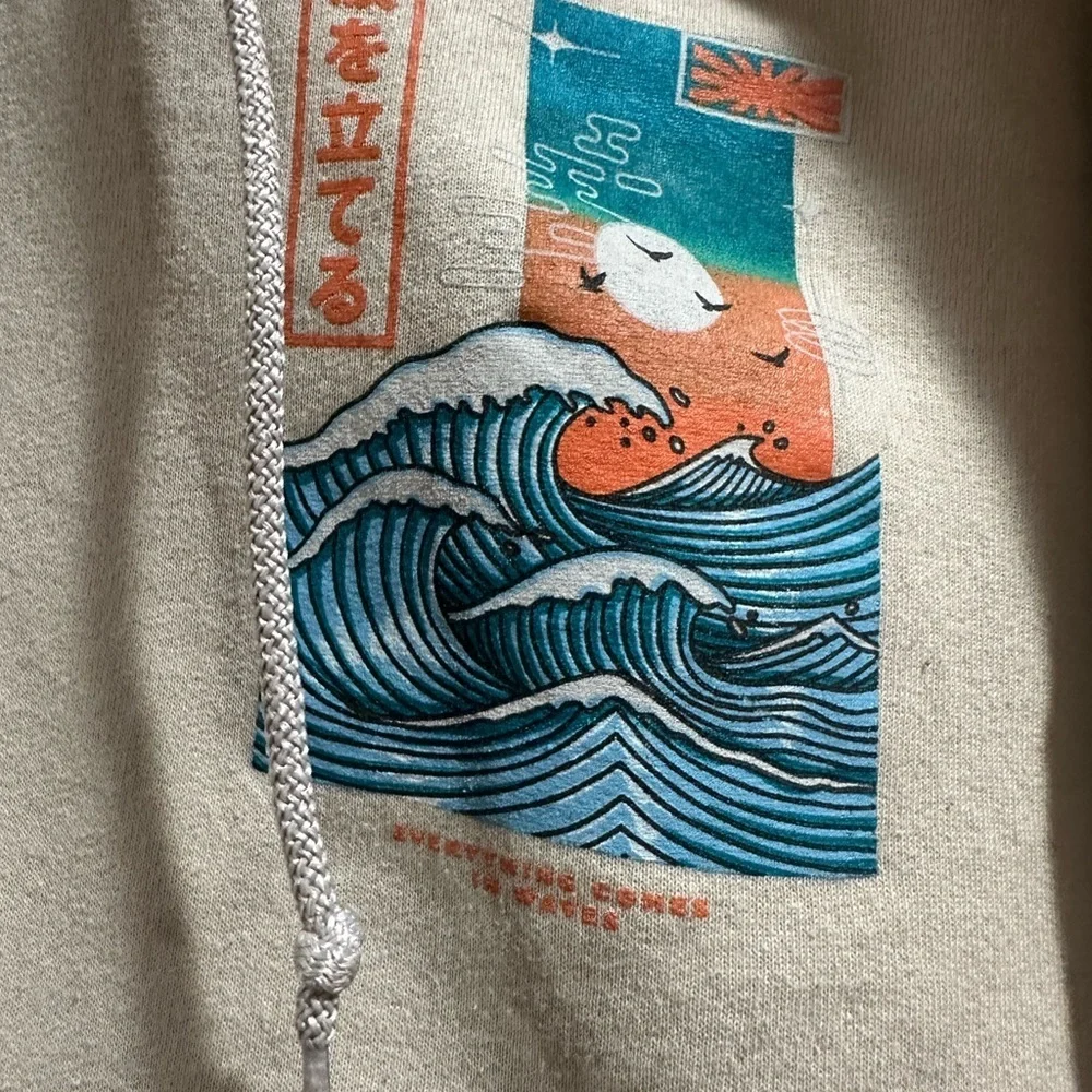 Bowery Supply Co Hoodie Mens Beige Graphic Pullover Streetwear Skate Casual